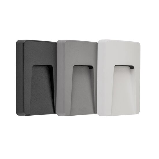 Fantasia SIBO LED outdoor wall light, rectangular, IP65, 2.8W / 310 lumen, 3000K, with black, white and grey cover