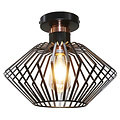Fantasia Shuru ceiling lamp, metal cage diamond shape, black/copper, Ø320mm, E27 max. 60W excl., dimmable