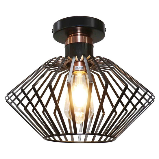 Fantasia Shuru plafonnier, cage métal forme losange, noir/cuivre, Ø320mm, E27 max. 60W excl., gradable