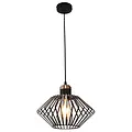 Fantasia SHURU hanglamp met metalen kooi in diamantvorm, zwart en koper, Ø32 cm, E27 fitting, excl. lichtbron