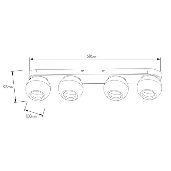 Fantasia Triton plafón negro con 4 focos GU10 orientables, estructura de barra 686 x 100 x 95 mm, bombillas excl.