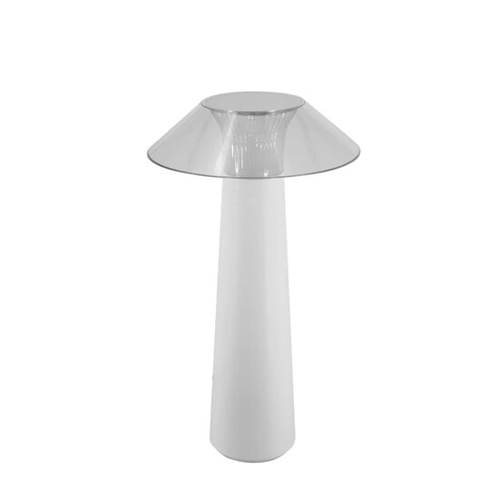 Lámpara de mesa LED Fantasia FAR recargable, plástico blanco, IP44, 1,6W / 170 lúmenes, 282 mm
