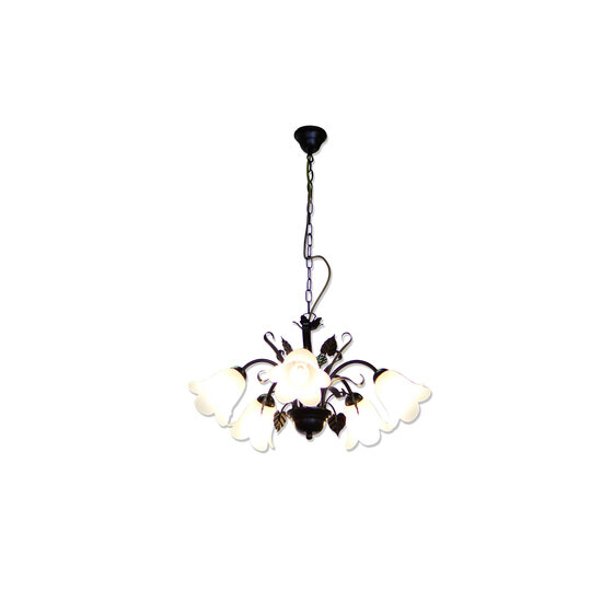 Fantasia Colorado lustre suspendu en acier et verre, finition rouille avec verre ambre, 5x culot E14