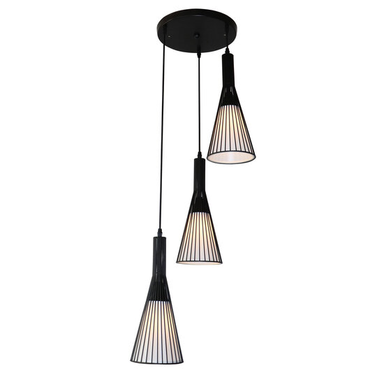 Fantasia Lámpara colgante Tango de Fantasia con 3 casquillos E27, estructura negro mate y pantallas de tela blanca, 1200 mm