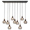 Lámpara colgante Fantasia Raga con 9 puntos de luz E27, estructura de acero negro con detalle cobre, IP20.
