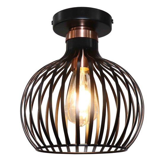 Fantasia Raga 1-lichts plafondlamp in zwart staal met koperkleurige details, E27 fitting, diameter 235 mm