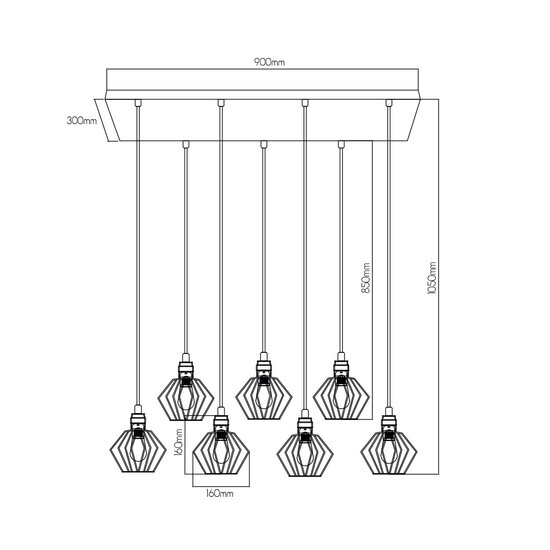 Fantasia Fantasia Shary lámpara colgante negro+cobre - luminaria de acero con 7 puntos de luz, portalámparas E27