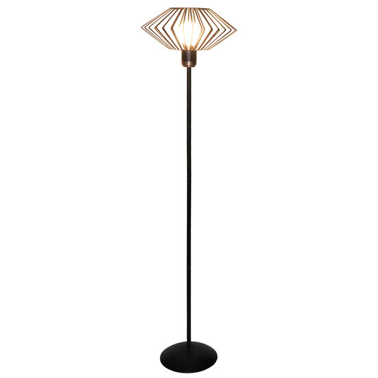 Fantasia Shary vloerlamp zwart+koper - stalen staande lamp met 1x E27 fitting, hoogte 164 cm