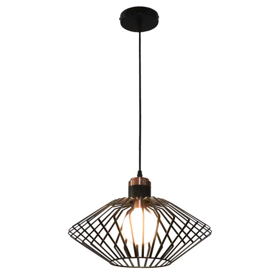 Fantasia Shary hanglamp met E27-fitting, staal, zwart met koper, Ø40 cm, hoogte 23,5 cm
