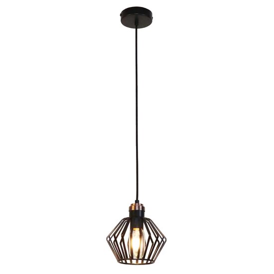 Fantasia Lámpara colgante Fantasia Shuru con casquillo E27, pantalla de acero negra con interior cobrizo, Ø16 cm, altura 32 cm, cable 120 cm