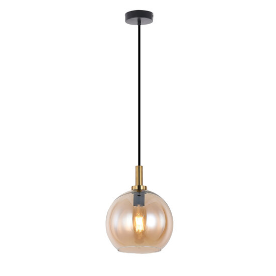 Fantasia Fantasia OSIRA hanglamp, stalen armatuur zwart-goud met amber glazen kap, E27-fitting, Ø250mm, IP20