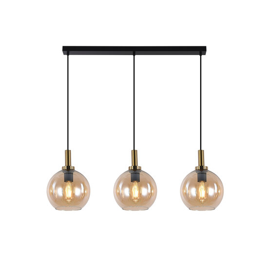 Fantasia Colgante Fantasia Osira E27 3L, estructura negro/oro con cristal ámbar, 3x Ø200mm, IP20