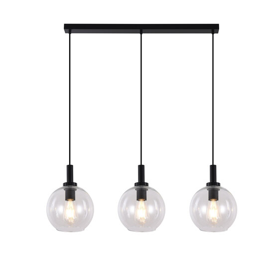 Fantasia Osira hanging lamp E27 3L black, clear glass 3x Ø200mm - steel pendant lamp with 3 light points, IP20