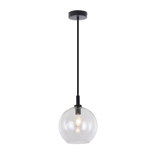 Fantasia Fantasia Aris pendant lamp Ø200mm, E27 socket, black metal with clear glass, 1 light point, IP20