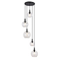 Fantasia Osira hanging lamp E27 5L black, clear glass - steel pendant lamp with 5 light points, IP20