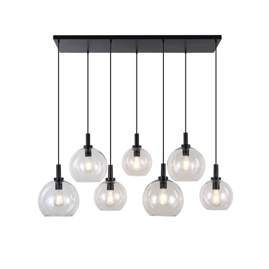 Fantasia Suspension Fantasia Osira E27 7L noir, verre clair - suspension en acier, 7 points lumineux, IP20