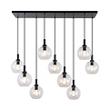Fantasia Suspension Fantasia Osira à 9 points lumineux, armature en acier noir, verre clair 9x Ø20 cm, culot E27, largeur 115 cm, IP20