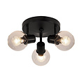 Plafonnier Fantasia Osira, structure acier noir, verre clair, 3x E14, diamètre 370 mm, IP20