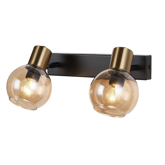 Fantasia Fantasia Osira wall light with 2 E14 sockets, black metal frame and amber glass shades, IP20, 250x150 mm