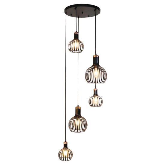 Fantasia Lámpara colgante Fantasia Raga con 5 portalámparas E27, estructura de acero en negro y cobre, IP20 para interior.