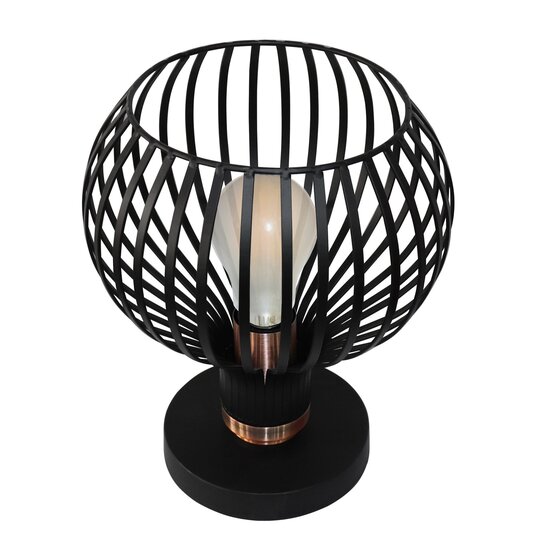 Fantasia Fantasia RAGA table lamp with E27 socket, black steel housing with copper accent, diameter 235 mm, height 285 mm.