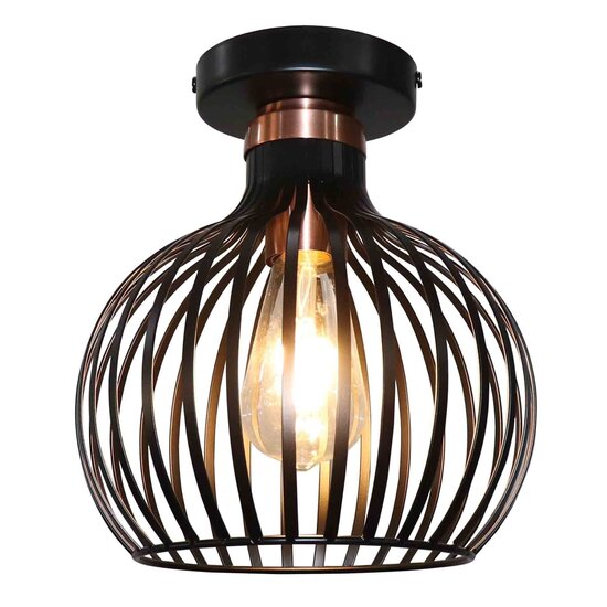 Fantasia Plafonnier Fantasia Raga 1 point lumineux en acier noir avec détails cuivrés, douille E27, diamètre 235 mm