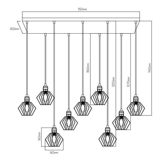 Fantasia Fantasia Shary suspension noir+cuivre - luminaire en acier à 9 lumières avec douilles E27, IP20