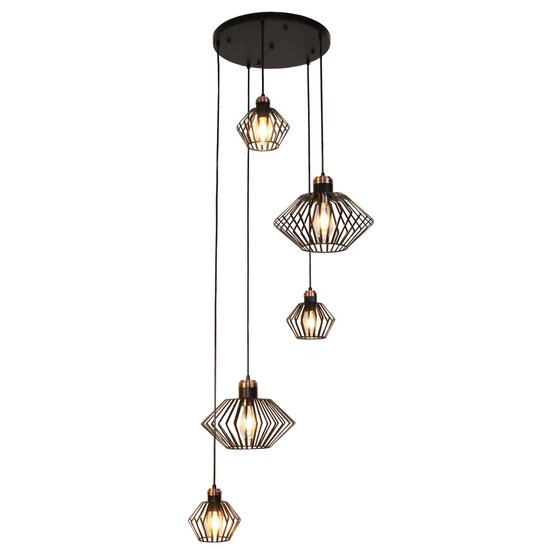 Fantasia Fantasia Shary Pendelleuchte schwarz+kupfer - Stahlleuchte mit 5 Lichtpunkten, E27-Fassung, IP20