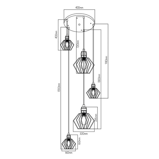 Fantasia Fantasia Shary lámpara colgante negro+cobre - luminaria de acero con 5 puntos de luz, portalámparas E27