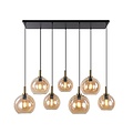 Fantasia Lámpara colgante Fantasia Osira con 7 puntos de luz E27, estructura negro-oro y cristal ámbar, ancho 1050mm