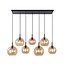 Fantasia Lámpara colgante Fantasia Osira con 7 puntos de luz E27, estructura negro-oro y cristal ámbar, ancho 1050mm