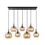 Fantasia Lámpara colgante Osira, 7 puntos de luz con portalámparas E27, estructura de acero negro-oro, vidrio ámbar, ancho 1050mm, IP20