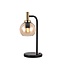 Fantasia Fantasia Osira tafellamp met E27-fitting, zwart-gouden voet en amber glazen kap van Ø150mm, hoogte 420mm.