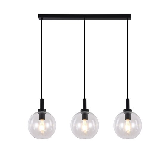 Fantasia Lámpara colgante Fantasia Osira E27 3L negro, cristal claro 3x Ø200mm - lámpara de acero con 3 puntos de luz, IP20