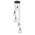 Fantasia Fantasia Osira hanglamp E27 5L zwart, helder glas - stalen hanglamp met 5 lichtpunten, IP20