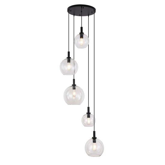 Fantasia Suspension Fantasia Osira E27 5L noir, verre clair - suspension en acier, 5 points lumineux, IP20