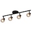 Fantasia Fantasia Aris plafondlamp, balkvormig frame in zwart staal met 4x E14-fitting en kappen van helder glas, 790 x 180 mm