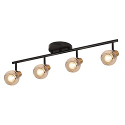 Fantasia Iris plafonnier barre noir verre ambré 4x E14