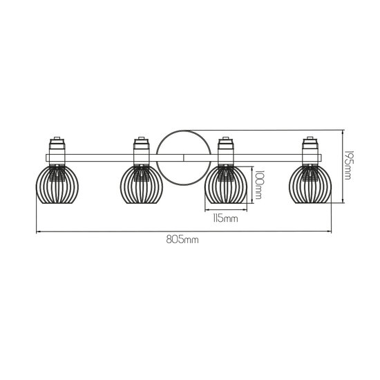 Fantasia Plafon de techo Fantasia Janeiro en forma de barra con 4 puntos de luz, casquillo E14, negro y bronce, acero