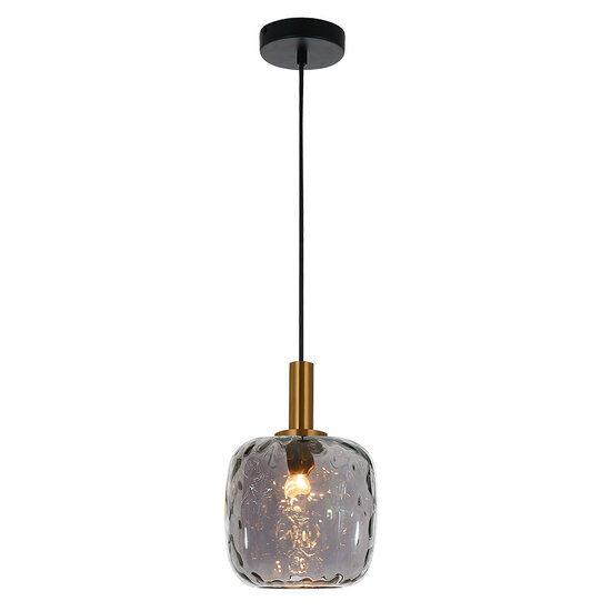 Fantasia Lampara colgante Fantasia Astrid pequena con casquillo E27, metal negro y cristal gris ceniza, diametro 150 mm