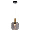 Fantasia Lampara colgante Fantasia Astrid pequena con casquillo E27, metal negro y cristal gris ceniza, diametro 150 mm