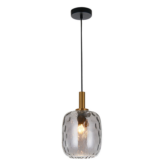 Fantasia Lámpara colgante Fantasia OKIRU con portalámparas E27, estructura de acero negro y cristal gris ceniza Ø180mm, 1 punto de luz, IP20.
