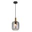 Fantasia Lámpara colgante Fantasia OKIRU con portalámparas E27, estructura de acero negro y cristal gris ceniza Ø180mm, 1 punto de luz, IP20.