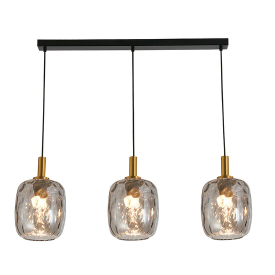 Fantasia Fantasia Astrid bar-shaped pendant lamp with 3x E27 fitting, black metal with 3x ash gray glass Ø180 mm, dimmable