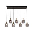 Fantasia Fantasia Okiru pendant light, beam shape with 7x E27 fitting, black steel frame and 7 ash grey glass shades Ø150mm, 990 x 1200 mm