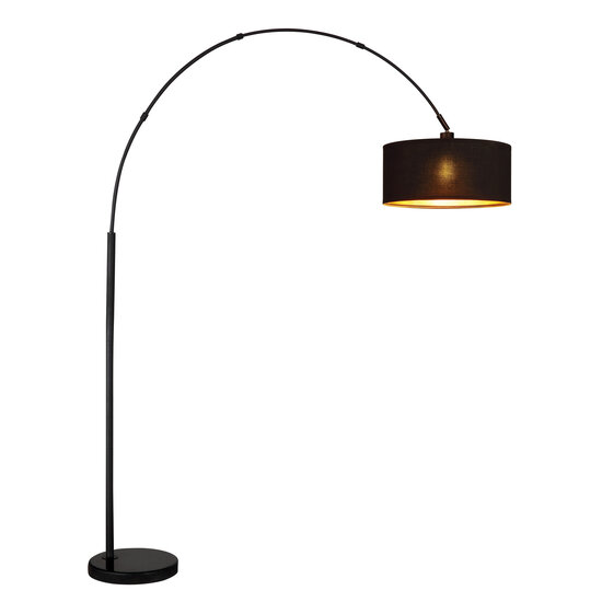 Fantasia Fantasia ARAM gebogene Stehleuchte schwarz, E27-Fassung (Leuchtmittel exkl.), Schirm schwarz-gold, Höhe 179 cm, IP20