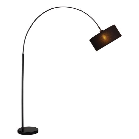 Fantasia Fantasia ARAM lámpara de pie curva negra, casquillo E27 (bombilla no incl.), pantalla negro-oro, altura 179 cm, IP20