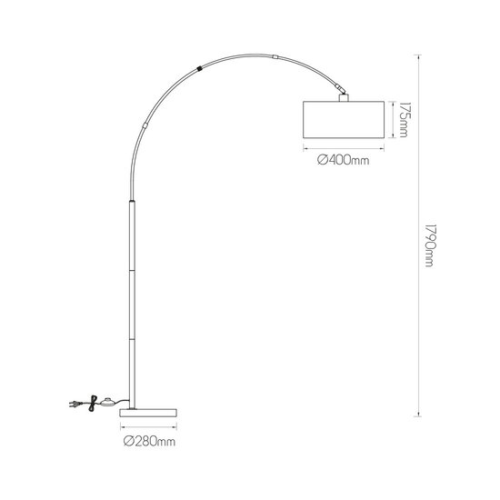 Fantasia Fantasia ARAM curved floor lamp black, black-gold shade, E27 socket (bulb excl.), height 179 cm, IP20