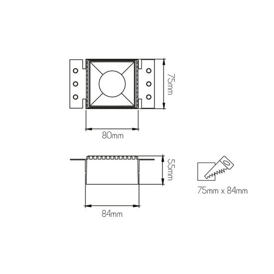 Fantasia Fantasia Kasso square rimless recessed spotlight for GU10 (bulb excl.), white aluminium, 84x55mm, IP20