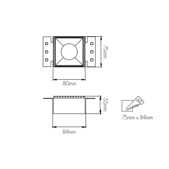 Fantasia Fantasia Casso foco empotrable cuadrado sin montura GU10, aluminio negro, 84x55mm, IP20